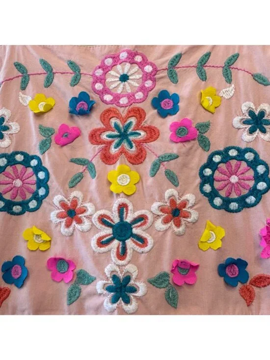 MINI BODEN Embroidered Sundress Girls 6-7 Pink Smocked Dress Flowers Applique - Picture 4 of 9